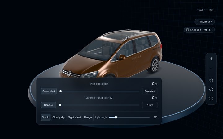 The Volkswagen Sharan studio: the full seven-seat car on a turntable.